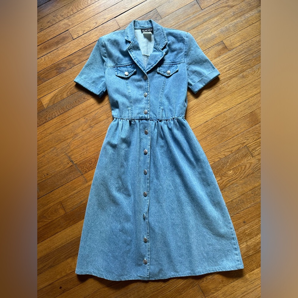Vtg 90s Denim Dress Small